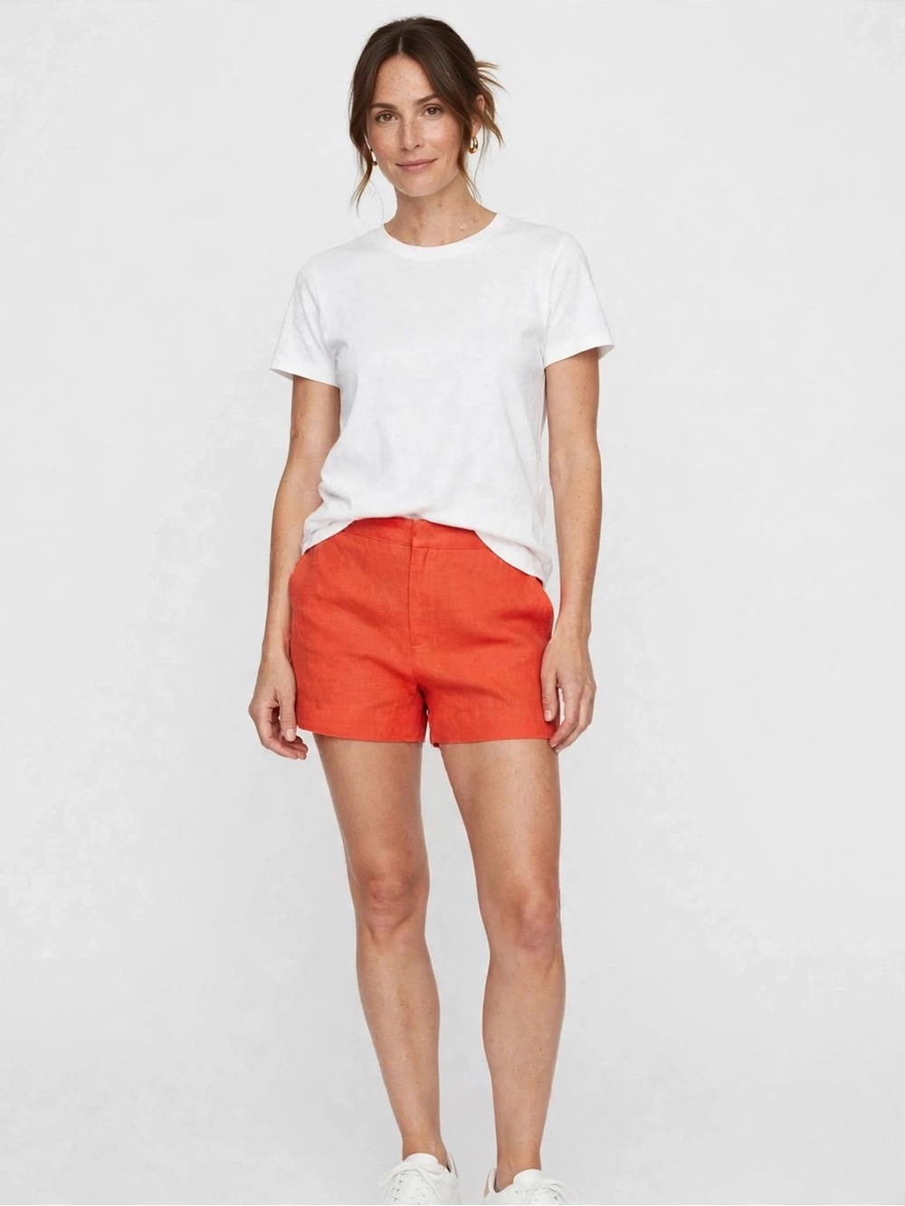 Joie Bright Orange Tailored Linen-Blend Shorts.